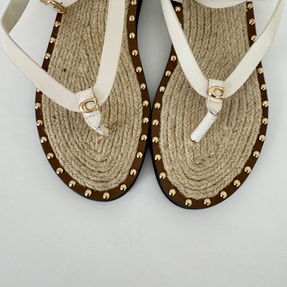 Coach Gracey Leather Thong Sandals Flats in Chalk Size 9 - Picture 3 of 11